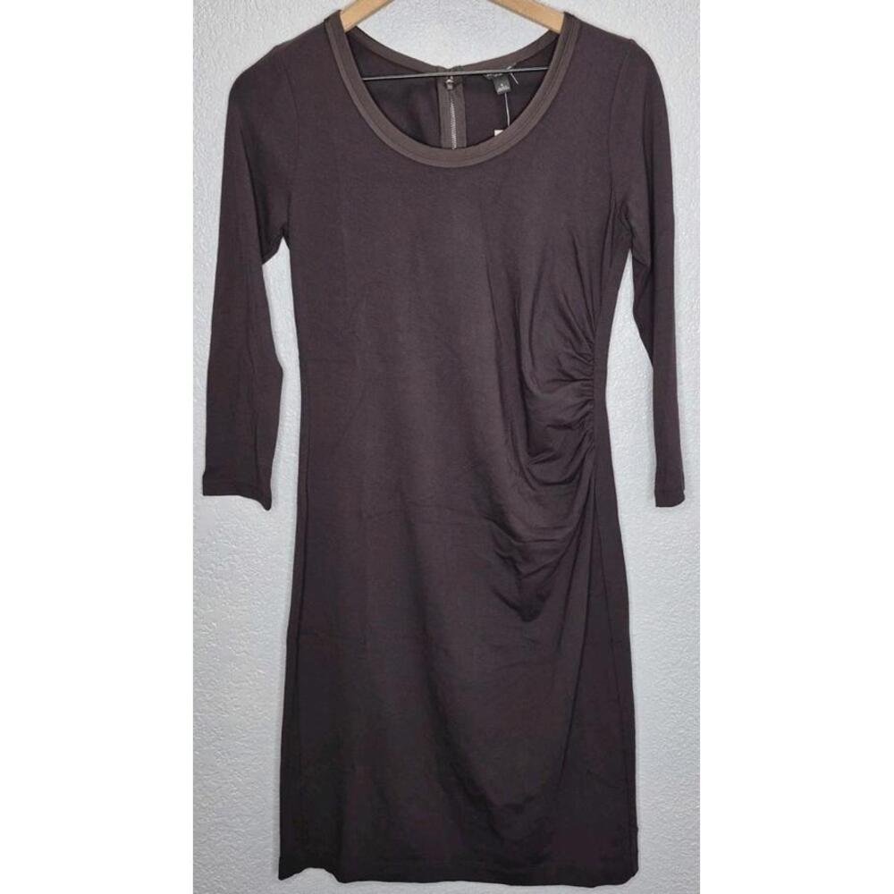 Ann Taylor Ruched Sheath Dress – Size 4 – Brown – 3/4 Sleeve – Stretch